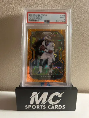 2020 Jalen Hurts Prizm Orange Lazer Rookie PSA 9 front